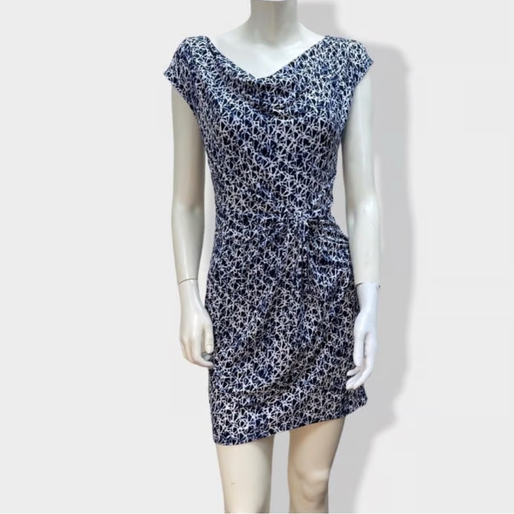 Michael Kors Knot Elegant Blue Patterned Dress